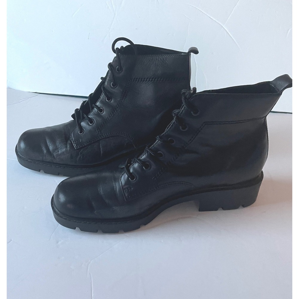 Danexx Womens Boots 7.5M Combat Black Leather D-ANNI Lace Up Lug Sole Grunge